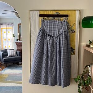 Hutch Anthropologie high waisted gingham midi skirt picnic xs petite